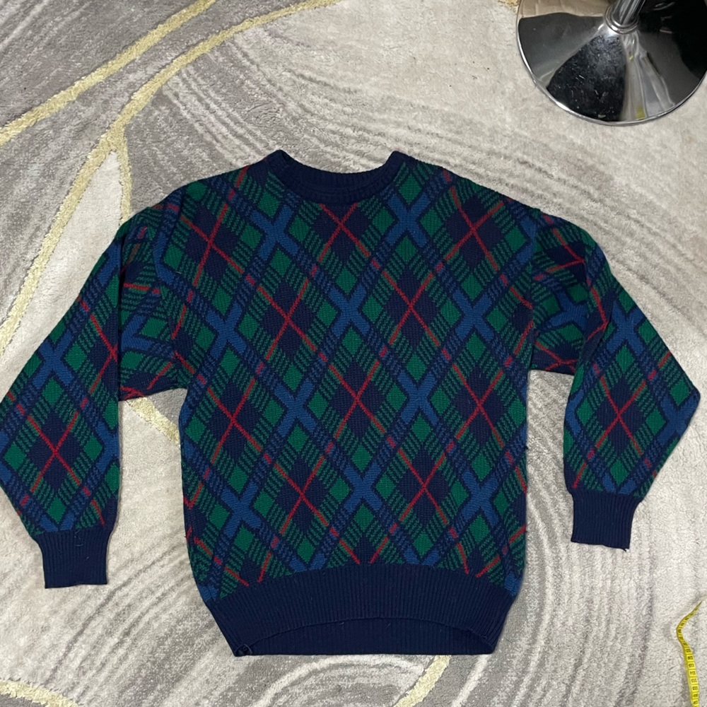 Vintage Tartan Plaid Sweater Wool Blend Oversized Grandpa Core M/L